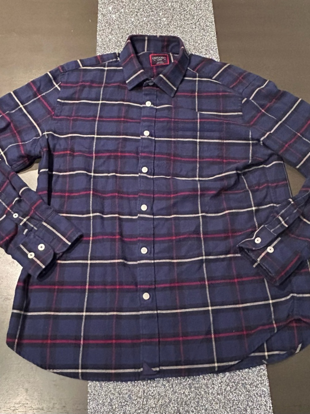 UNTUCKit Shirt Mens Large Plaid Flannel Blue Long Sleeve Andes Button Up